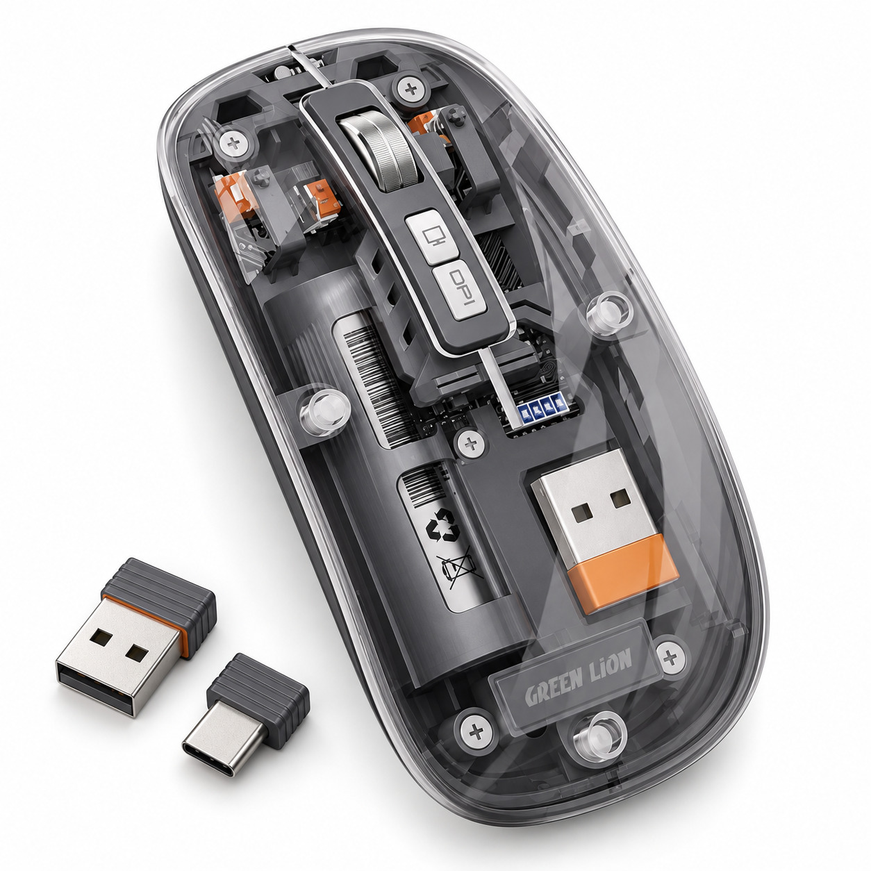 ماوس بی‌سیم شفاف گرین لاین مدل Transparent Mouse 2 رنگ خاکستری